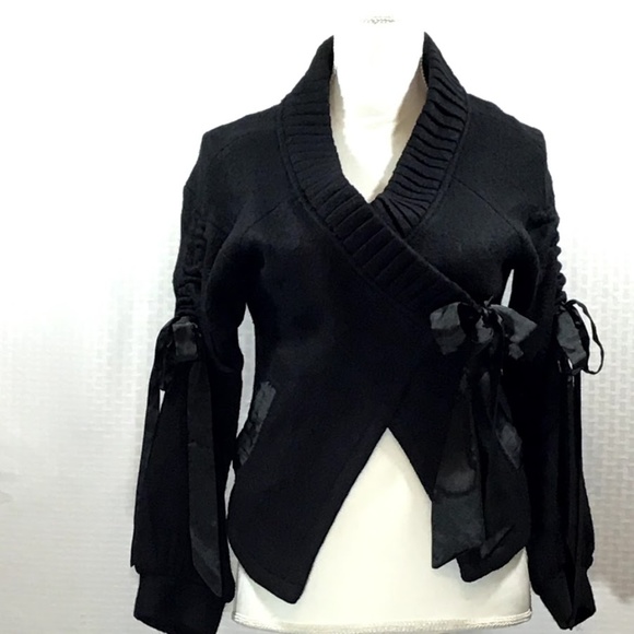 Jackets & Blazers - C. LUCE VINTAGE LONG SLEEVE SHORT BLACK COAT JACKET WITH RIBBON TIES